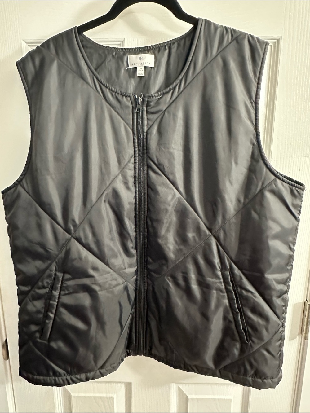 Socialite Quilted Black Zip-Front Vest